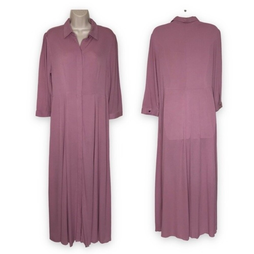 Soft Surroundings Laurel Maxi Shirtdress 3/4 Sleeve Button Pink Women Size Small